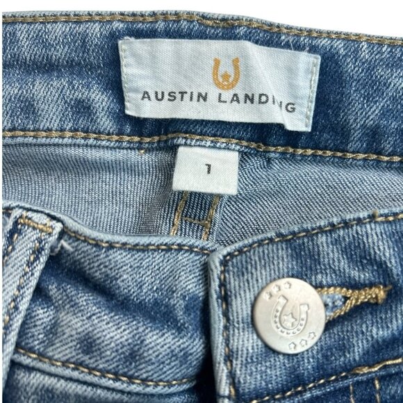 Austin Landing Women's Gothic Embroidered Crosses Flare Leg Blue Jeans Y2K Sz 1 - Picture 7 of 12